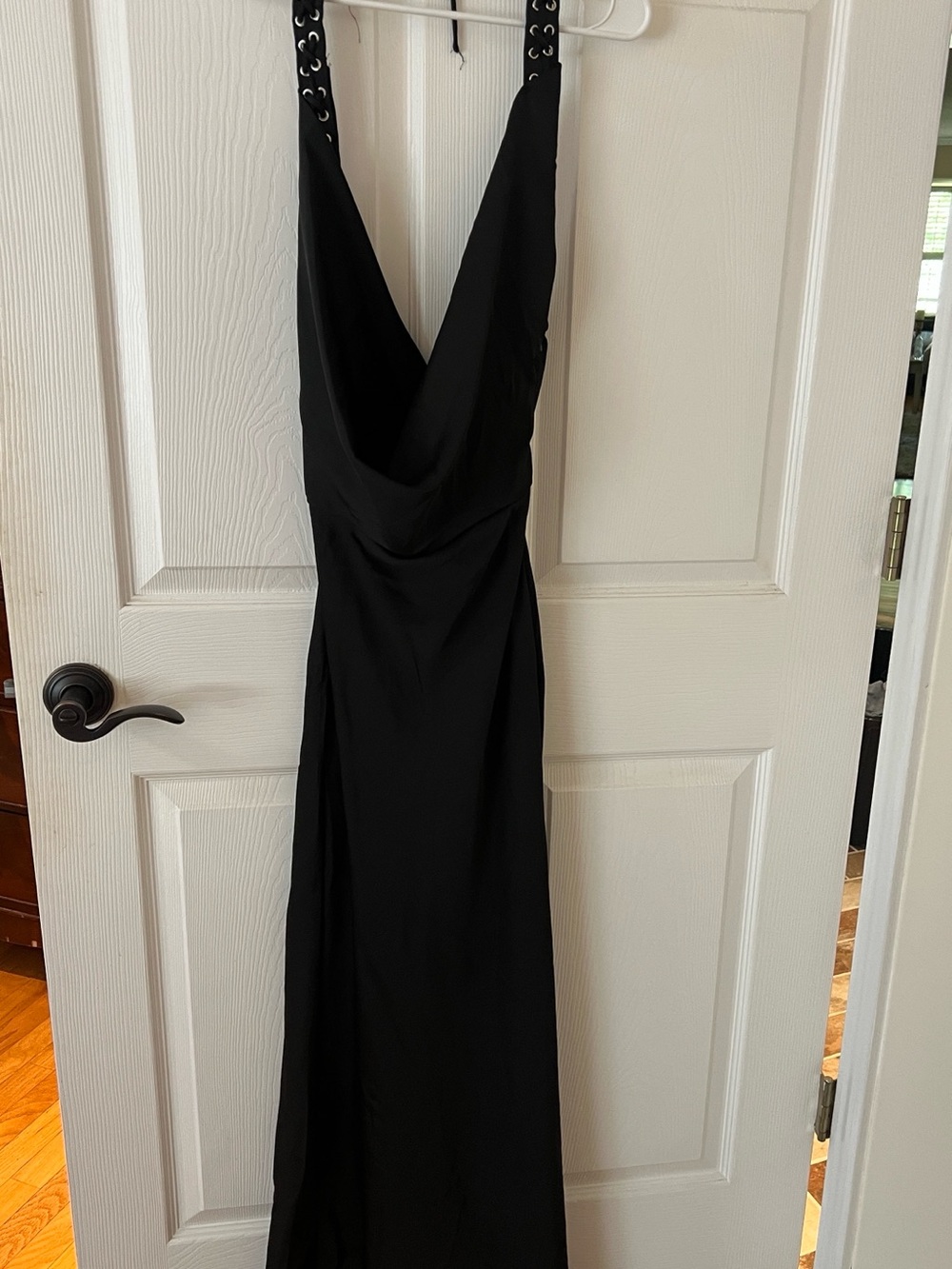 Black Halter Maxi Dress with Grommet Strap Detail